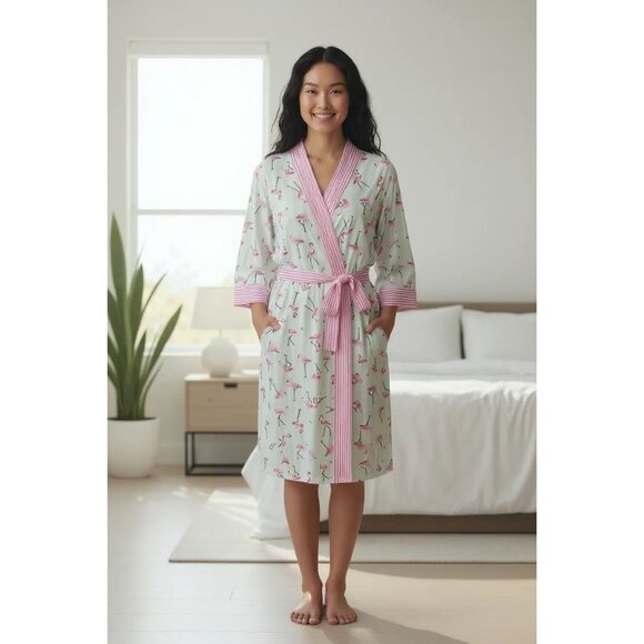 Cactus Pearl Robe Flamingos Striped Soft Size L - Picture 1 of 7